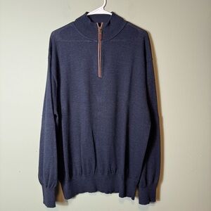 Orvis Men’s Quarter Zip Navy‎ 100% Wool Sweater XL